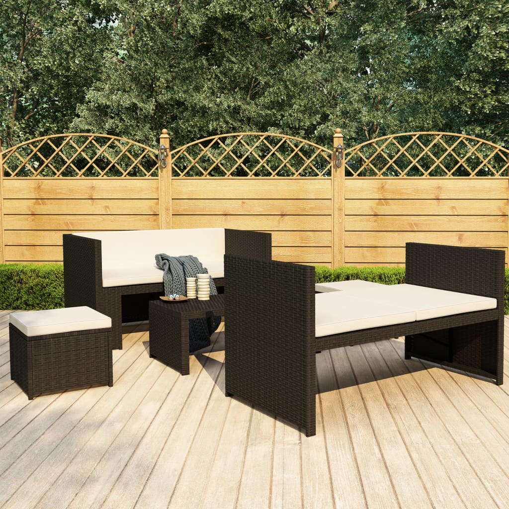 Set Divani da Giardino 5 pz con Cuscini in Polyrattan Nero | homemem39