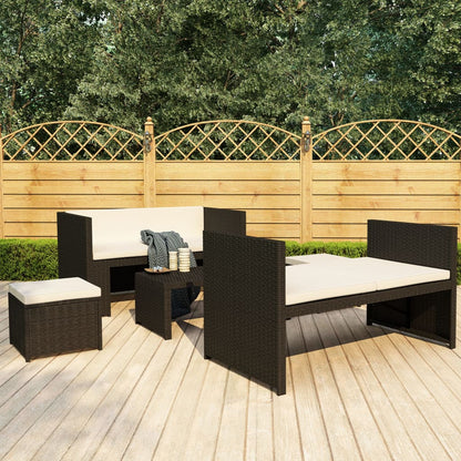 Set Divani da Giardino 5 pz con Cuscini in Polyrattan Nero | homemem39