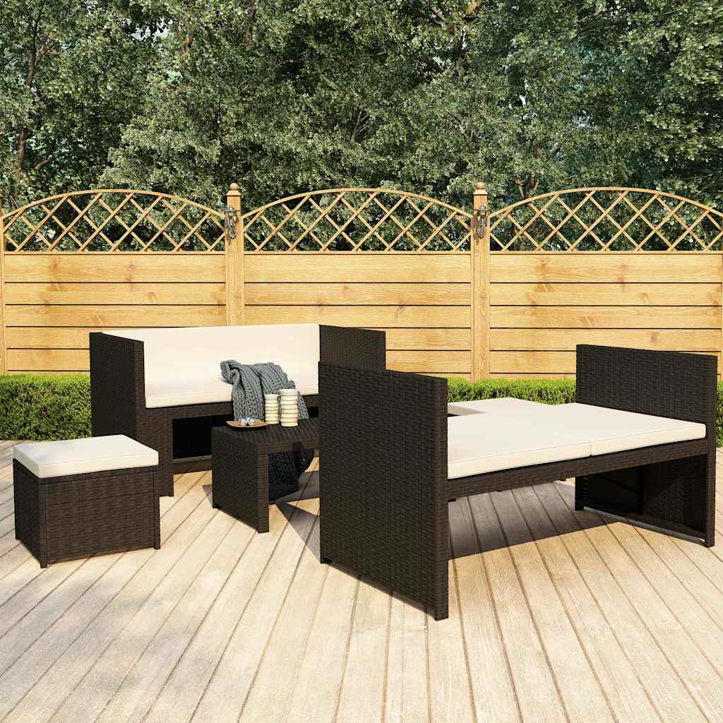 Set Divani da Giardino 5 pz con Cuscini in Polyrattan Nero