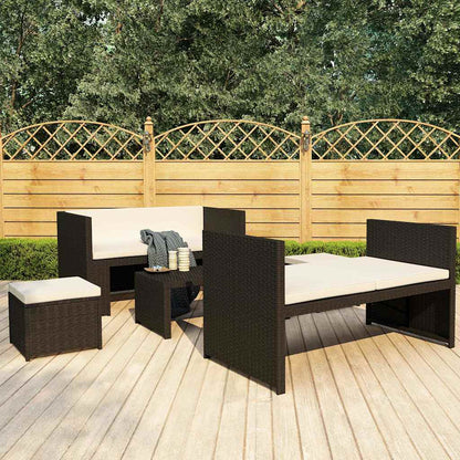 Set Divani da Giardino 5 pz con Cuscini in Polyrattan Nero