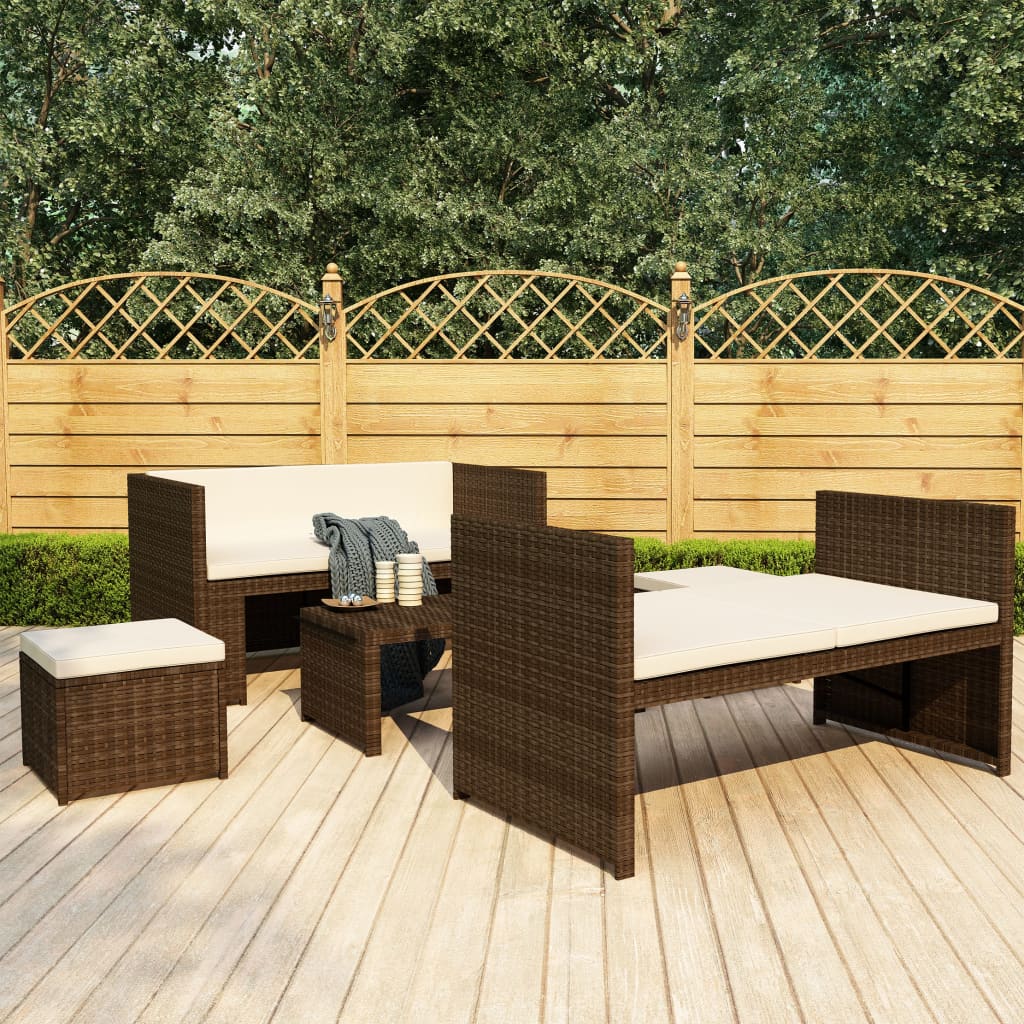 Set Divani da Giardino 5 pz con Cuscini in Polyrattan Marrone | homemem39