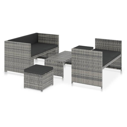 Set Divani da Giardino 5 pz con Cuscini in Polyrattan Grigio | homemem39