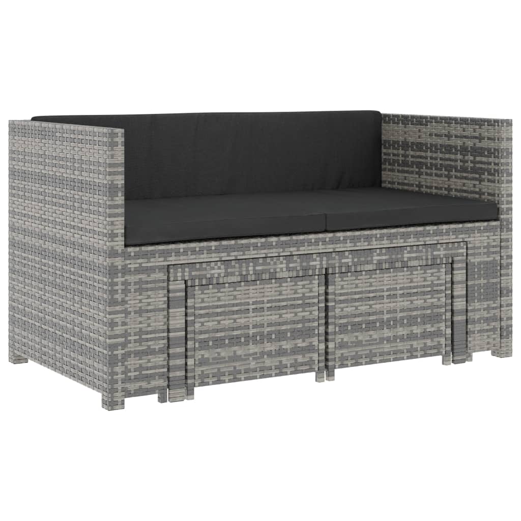 Set Divani da Giardino 5 pz con Cuscini in Polyrattan Grigio | homemem39