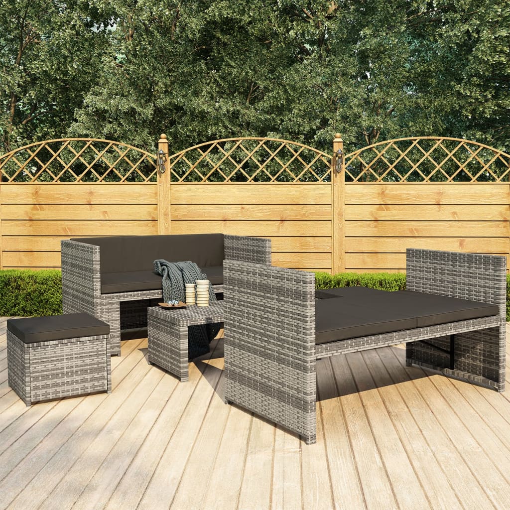 Set Divani da Giardino 5 pz con Cuscini in Polyrattan Grigio | homemem39