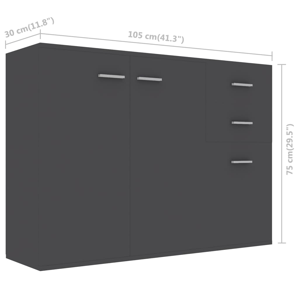 Credenza Grigia 105x30x75 cm in Legno Multistrato - homemem39