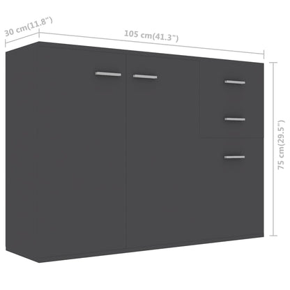 Credenza Grigia 105x30x75 cm in Legno Multistrato - homemem39