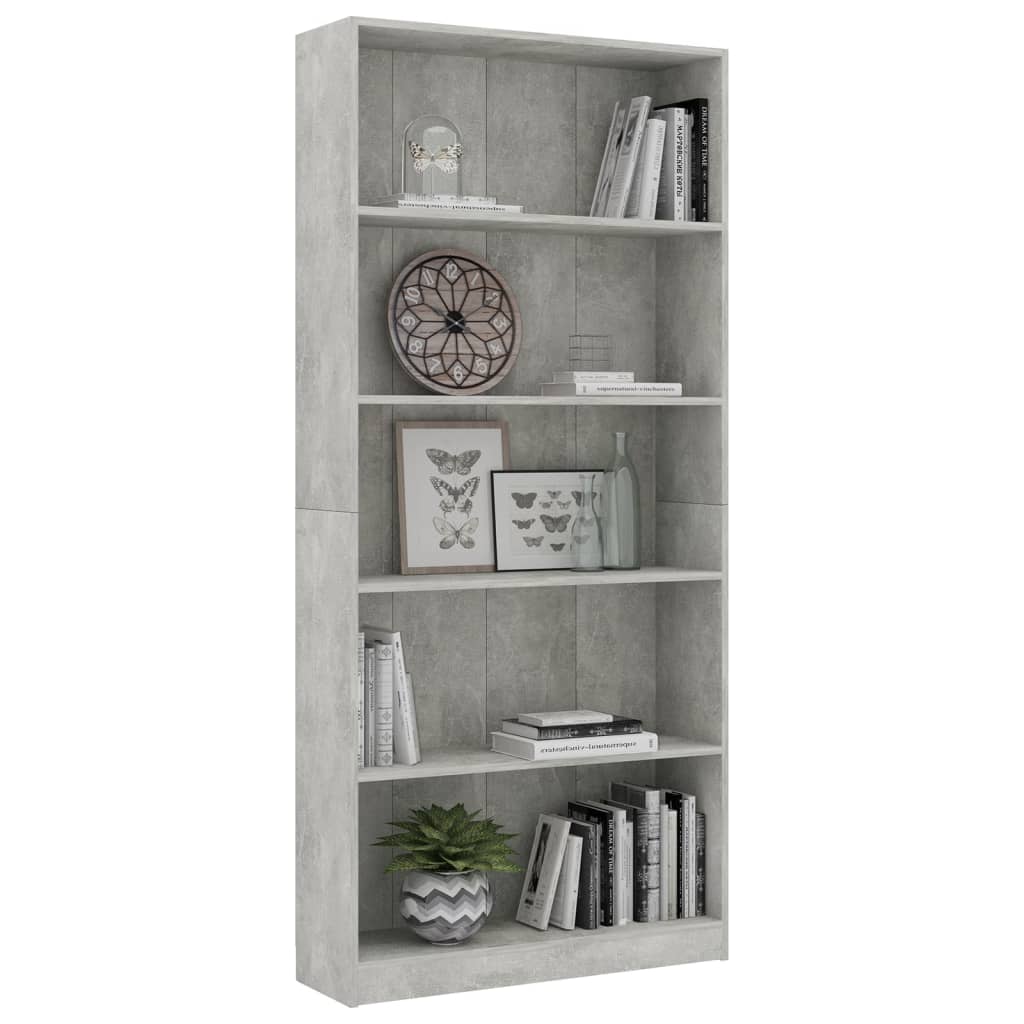 Libreria 5 Ripiani Grigio Cemento 80x24x175cm Legno Multistrato | homemem39
