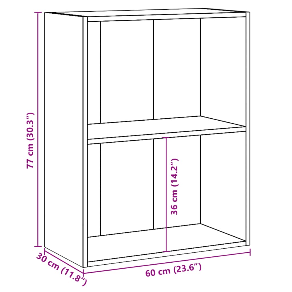 Libreria 2 Ripiani Rovere Sonoma 60x30x76,5cm Legno Multistrato