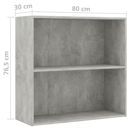 Libreria 2 Ripiani Grigio Cemento 80x30x76,5 Legno Multistrato