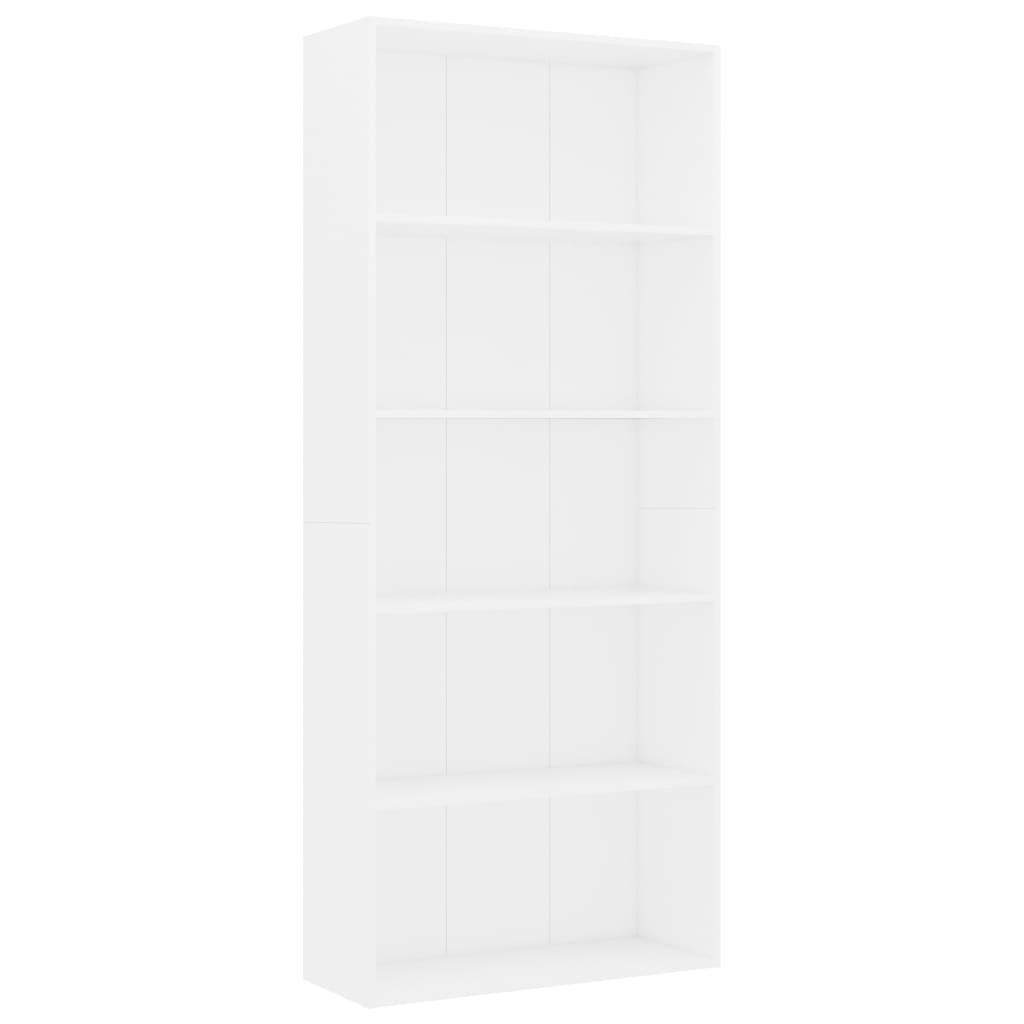 Libreria a 5 Ripiani Bianca 80x30x189 cm in Legno Multistrato | homemem39