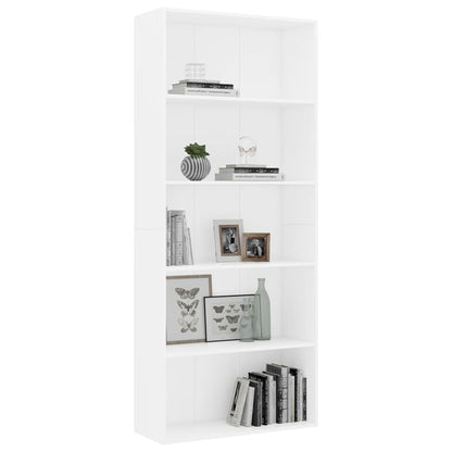 Libreria a 5 Ripiani Bianca 80x30x189 cm in Legno Multistrato | homemem39