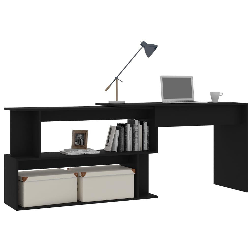 Scrivania ad Angolo Nera 200x50x76 cm in Legno Multistrato - homemem39