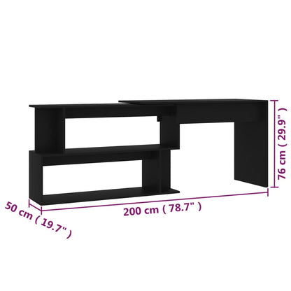 Scrivania ad Angolo Nera 200x50x76 cm in Legno Multistrato - homemem39