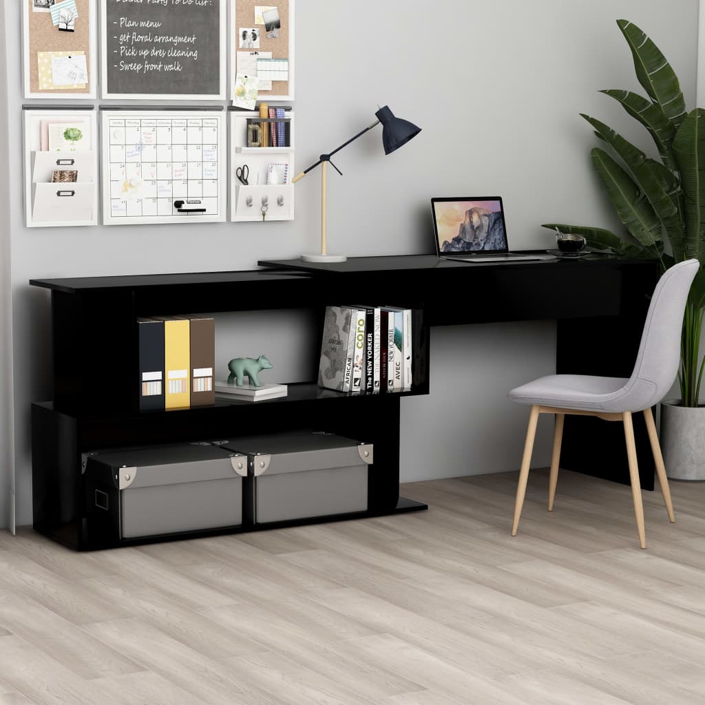 Scrivania ad Angolo Nera 200x50x76 cm in Legno Multistrato - homemem39