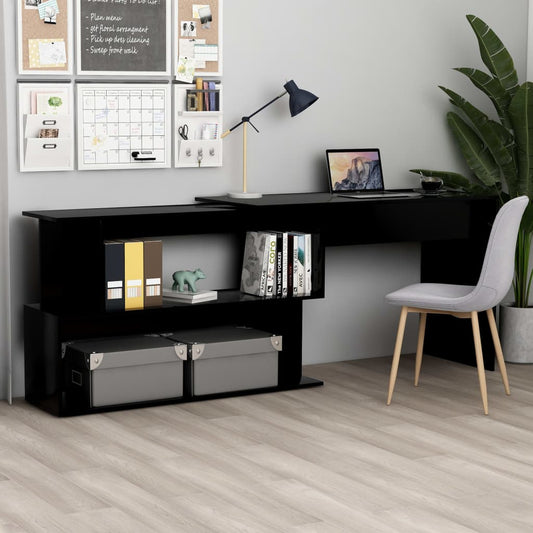 Scrivania ad Angolo Nera 200x50x76 cm in Legno Multistrato - homemem39