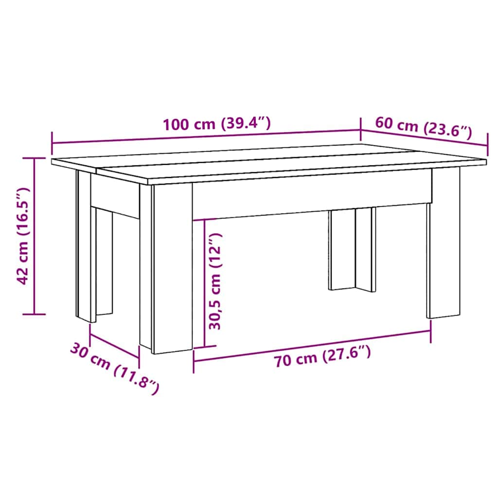 Tavolino Salotto Grigio Cemento 100x60x42 cm Legno Multistrato