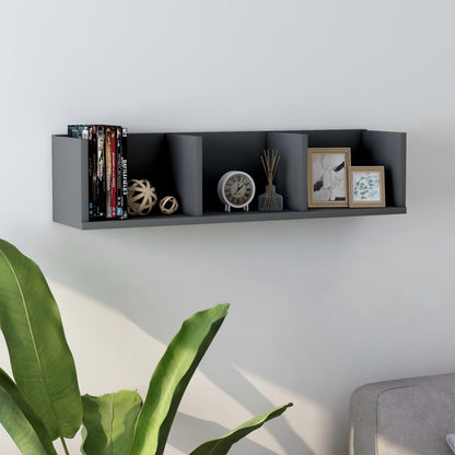 Scaffale Porta CD a Parete Grigio 75x18x18 cm Legno Multistrato | homemem39