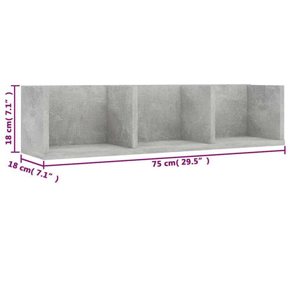 Scaffale Porta CD Parete Grigio Cemento 75x18x18 cm Multistrato