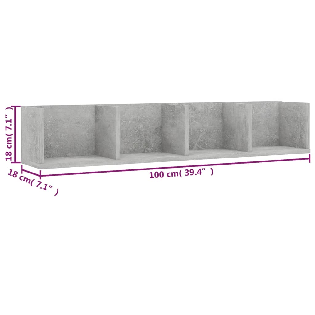 Scaffale Porta CD Grigio Cemento 100x18x18 cm Legno Multistrato | homemem39