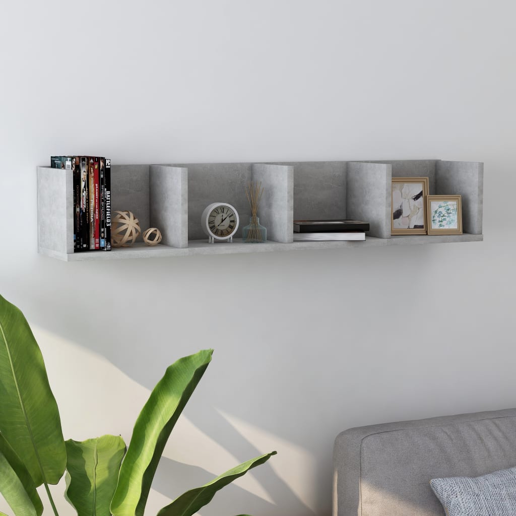 Scaffale Porta CD Grigio Cemento 100x18x18 cm Legno Multistrato | homemem39