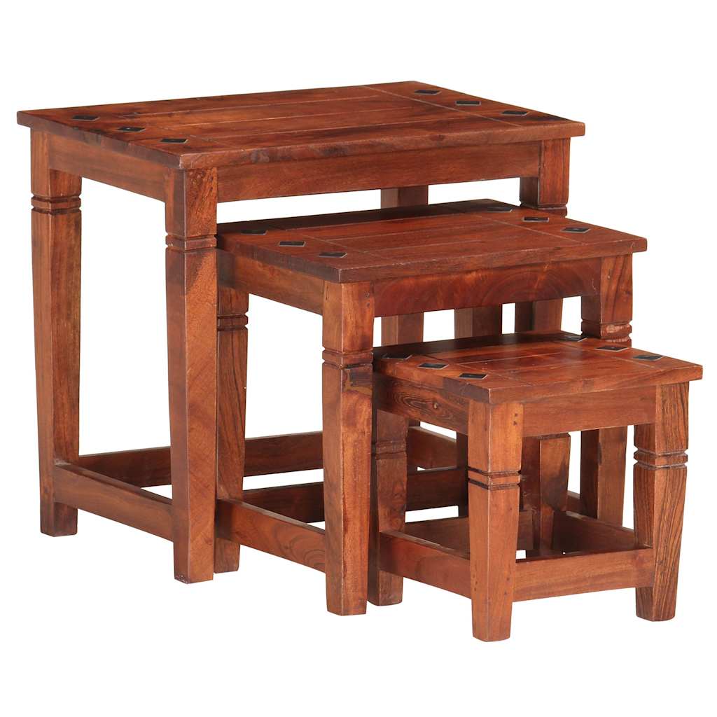 Tavolini Impilabili 3 pz in Legno Massello di Acacia