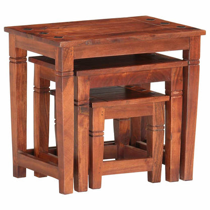 Tavolini Impilabili 3 pz in Legno Massello di Acacia