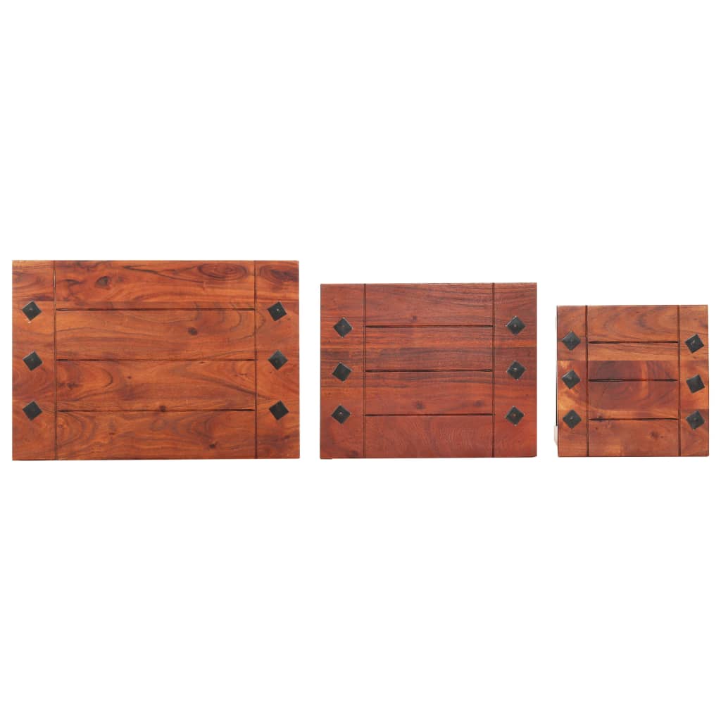 Tavolini Impilabili 3 pz in Legno Massello di Acacia - homemem39