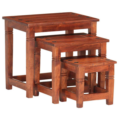 Tavolini Impilabili 3 pz in Legno Massello di Acacia