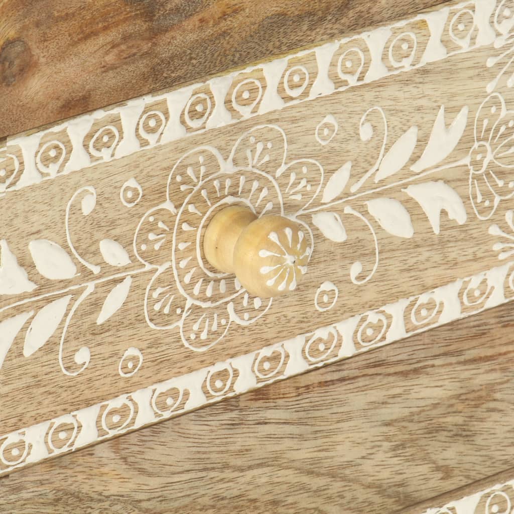 Comodino Dipinto a Mano 40x30x60 cm in Legno Massello di Mango
