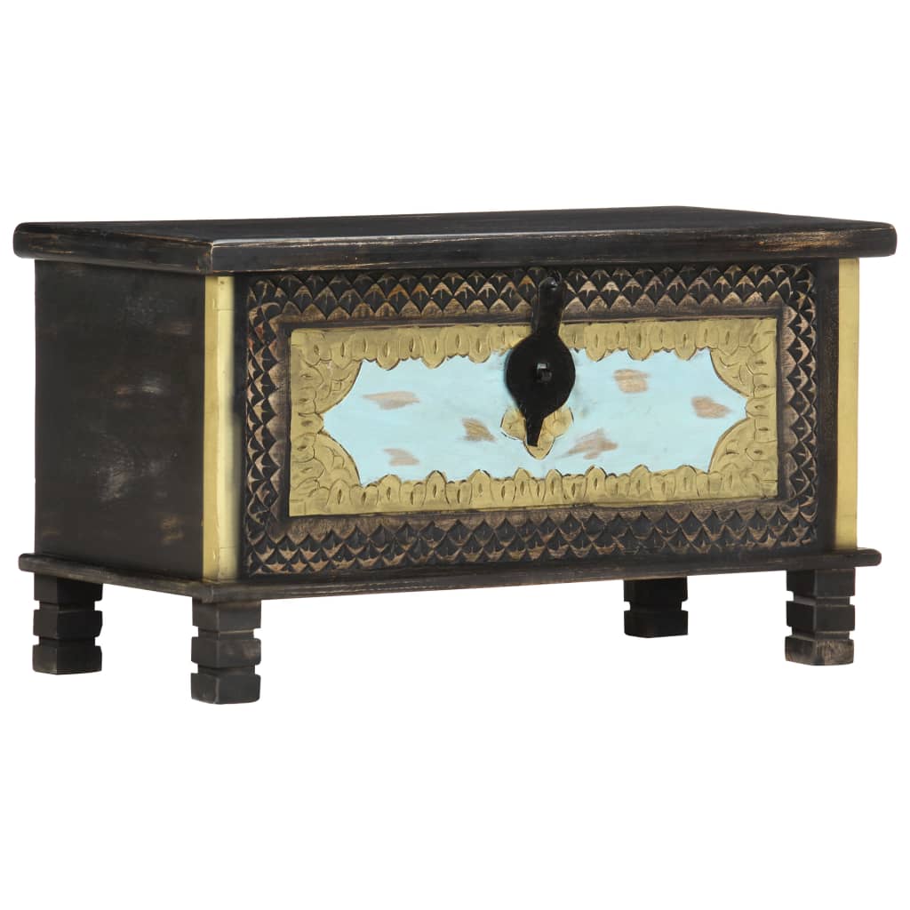 Baule Nero 80x40x45 cm in Legno Massello di Mango - homemem39