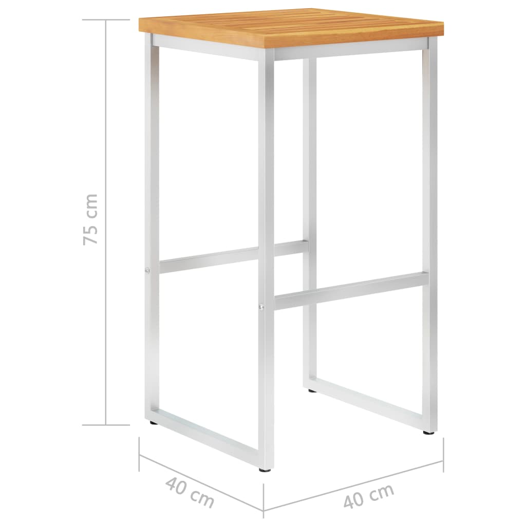 Sgabelli da Bar 4 pz in Legno Massello di Acacia e Acciaio Inox | homemem39