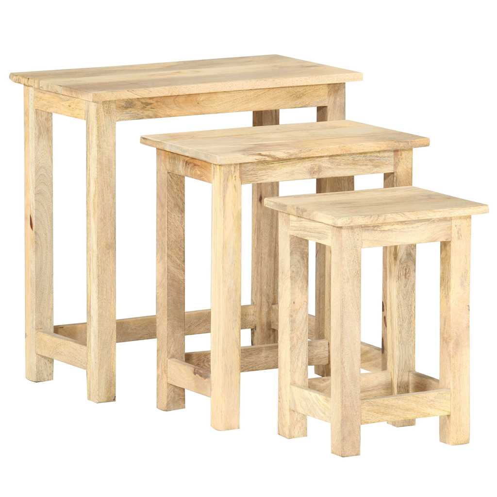 Tavolini Impilabili 3 pz in Legno Massello di Mango
