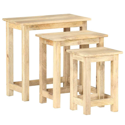 Tavolini Impilabili 3 pz in Legno Massello di Mango