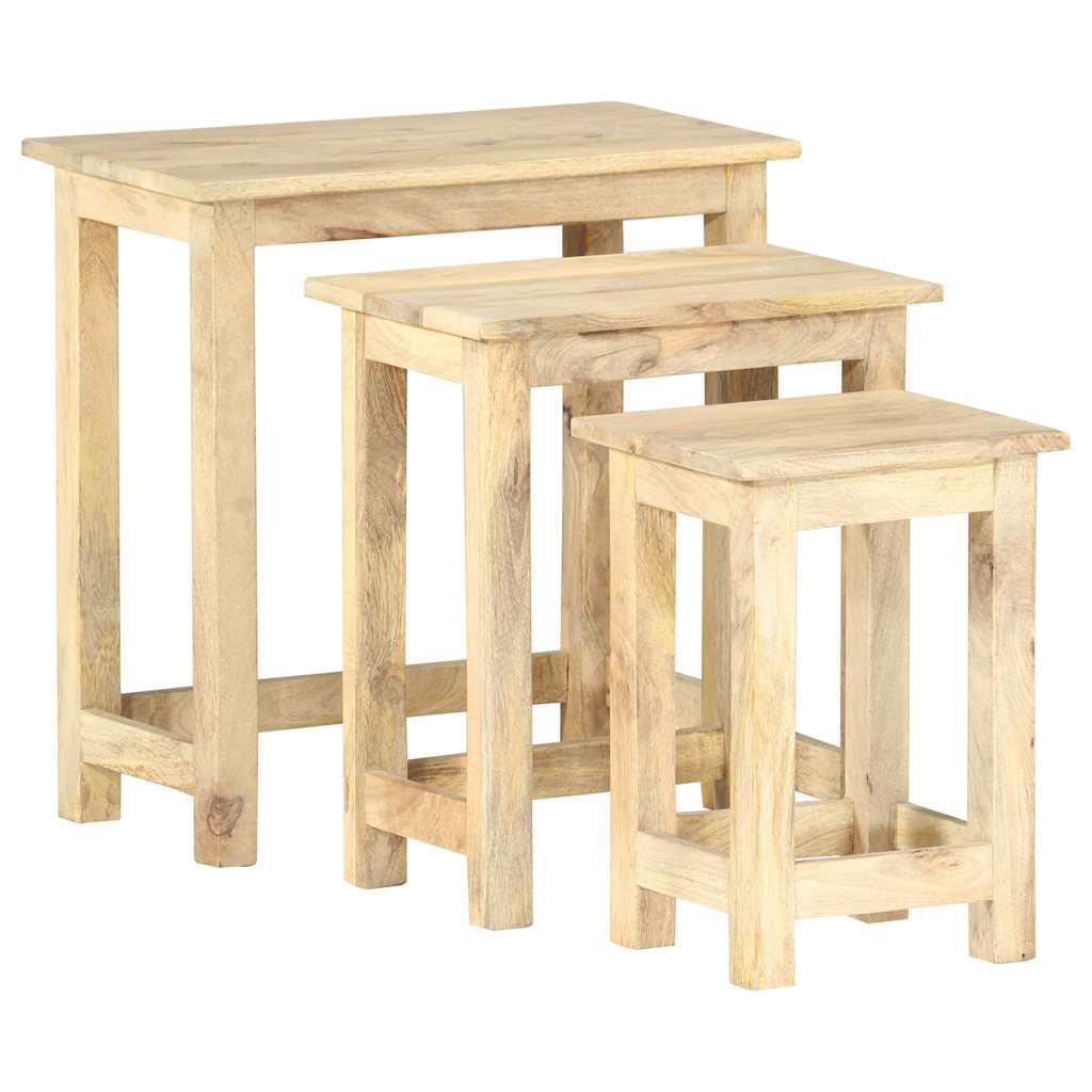 Tavolini Impilabili 3 pz in Legno Massello di Mango