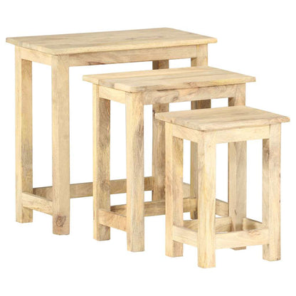 Tavolini Impilabili 3 pz in Legno Massello di Mango