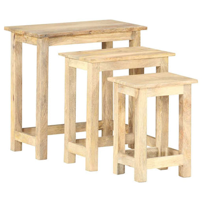 Tavolini Impilabili 3 pz in Legno Massello di Mango