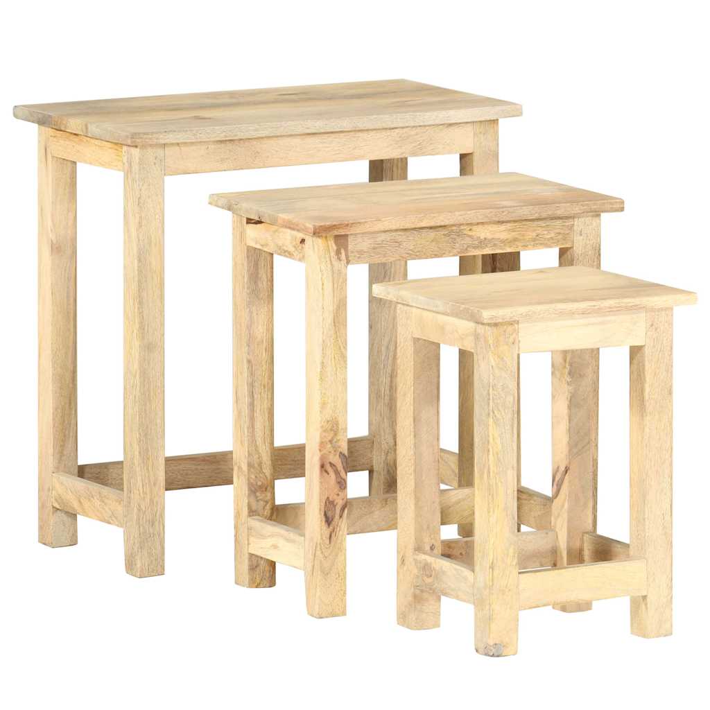 Tavolini Impilabili 3 pz in Legno Massello di Mango