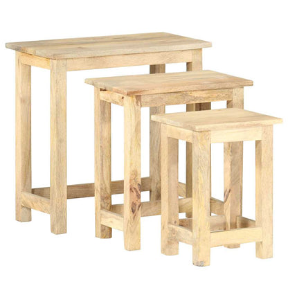 Tavolini Impilabili 3 pz in Legno Massello di Mango