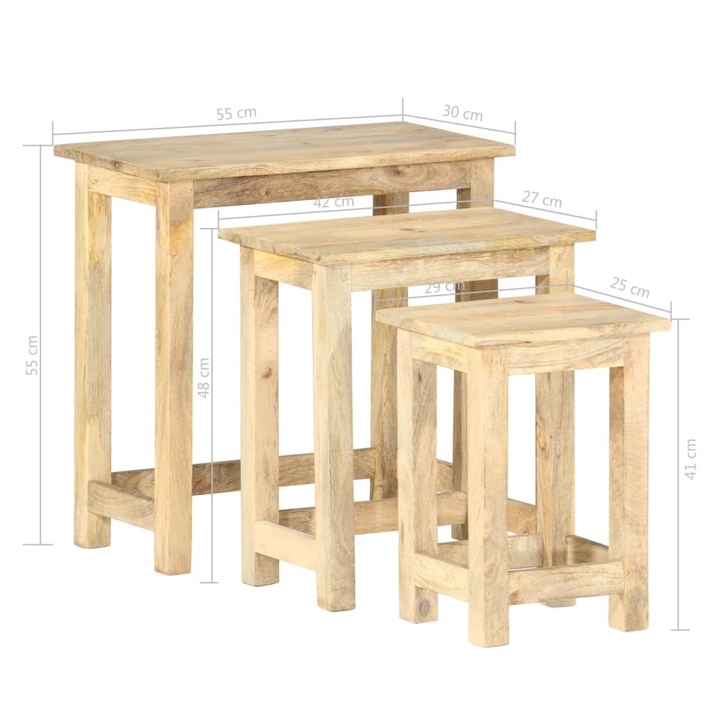 Tavolini Impilabili 3 pz in Legno Massello di Mango | homemem39