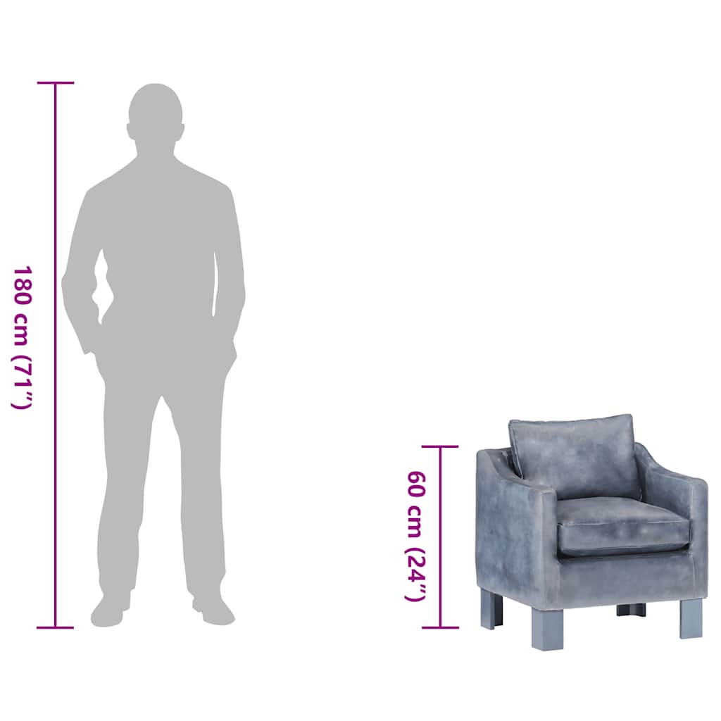 Poltrona Cabriolet Grigia in Vera Pelle - homemem39