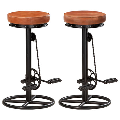 Bar Stools 2 pcs Black and Brown in Genuine Goatskin