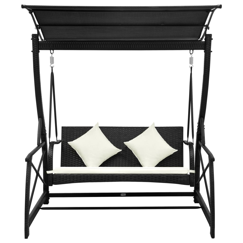 Dondolo da Giardino 3 Posti con Baldacchino in Polyrattan Nero | homemem39