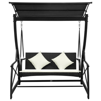 Dondolo da Giardino 3 Posti con Baldacchino in Polyrattan Nero | homemem39