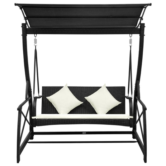 Dondolo da Giardino 3 Posti con Baldacchino in Polyrattan Nero | homemem39