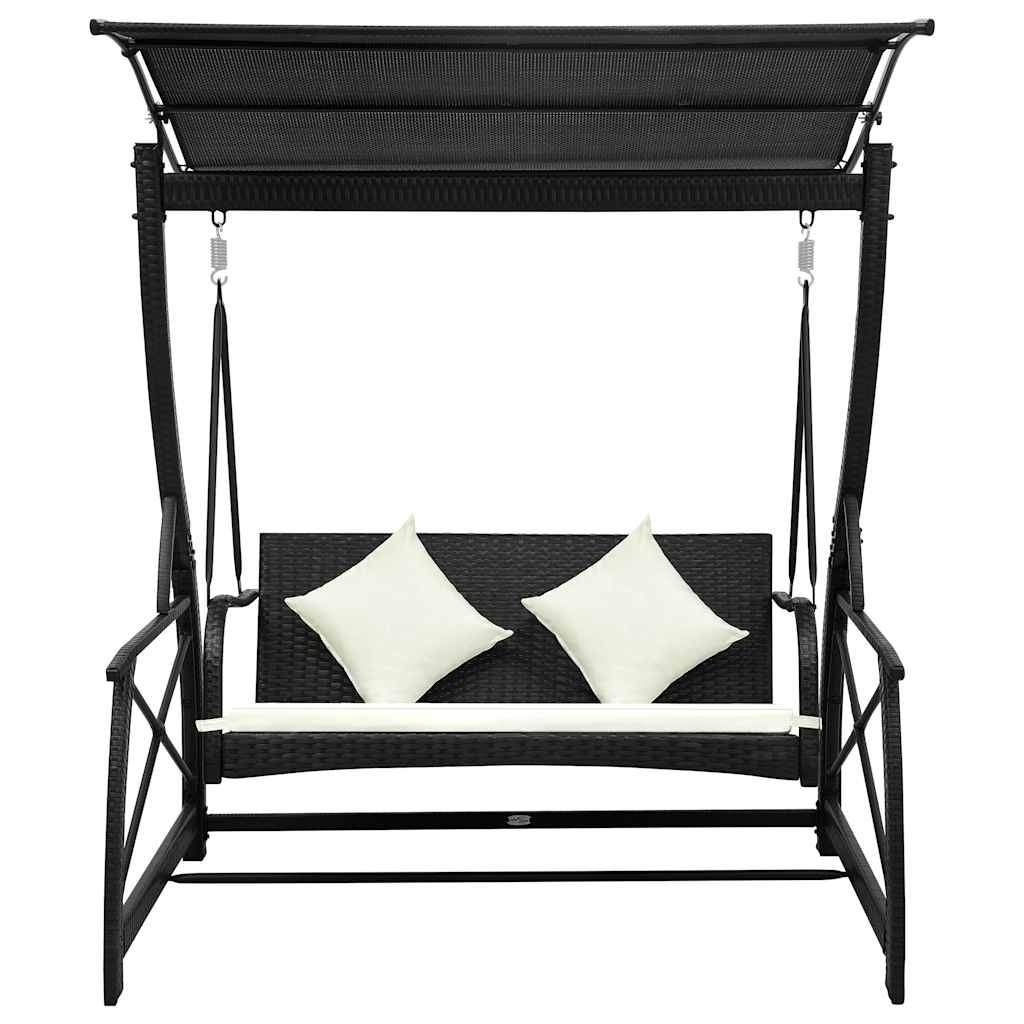 Dondolo da Giardino 3 Posti con Baldacchino in Polyrattan Nero