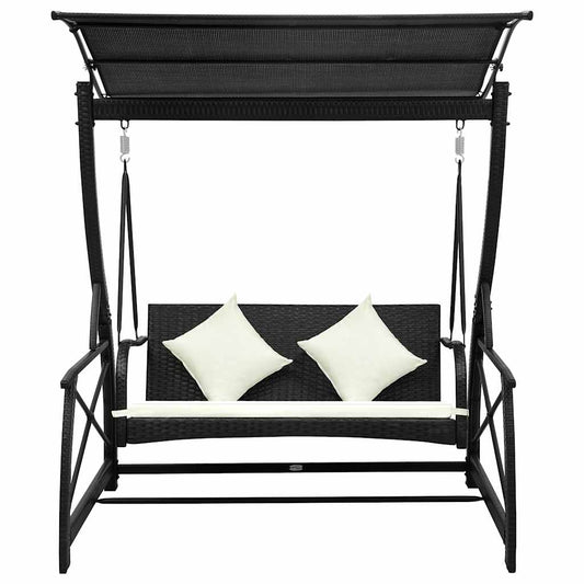 Dondolo da Giardino 3 Posti con Baldacchino in Polyrattan Nero