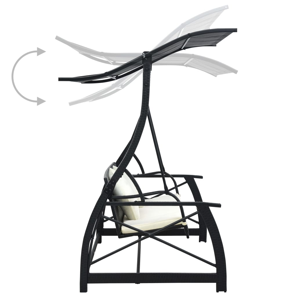 Dondolo da Giardino 3 Posti con Baldacchino in Polyrattan Nero | homemem39