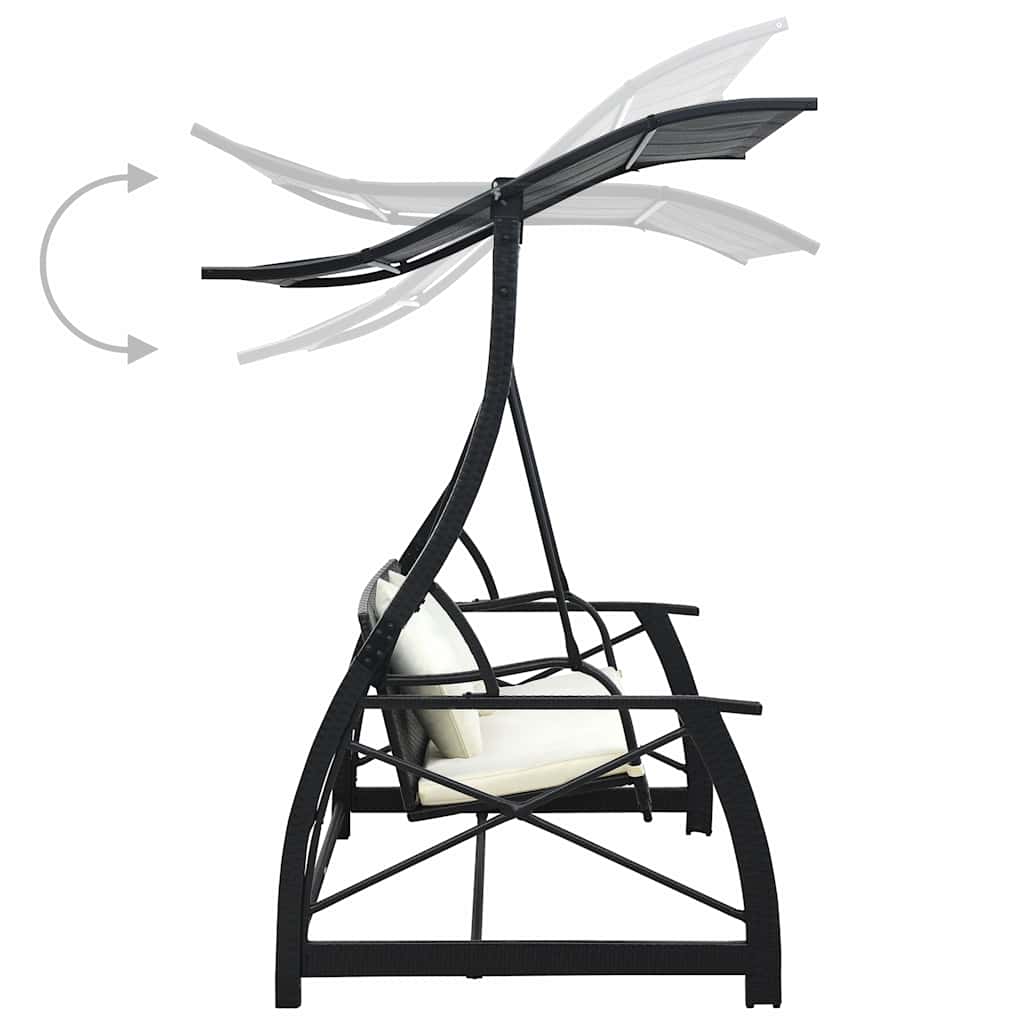 Dondolo da Giardino 3 Posti con Baldacchino in Polyrattan Nero