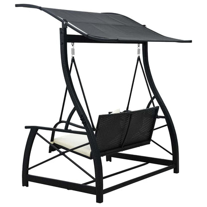 Dondolo da Giardino 3 Posti con Baldacchino in Polyrattan Nero