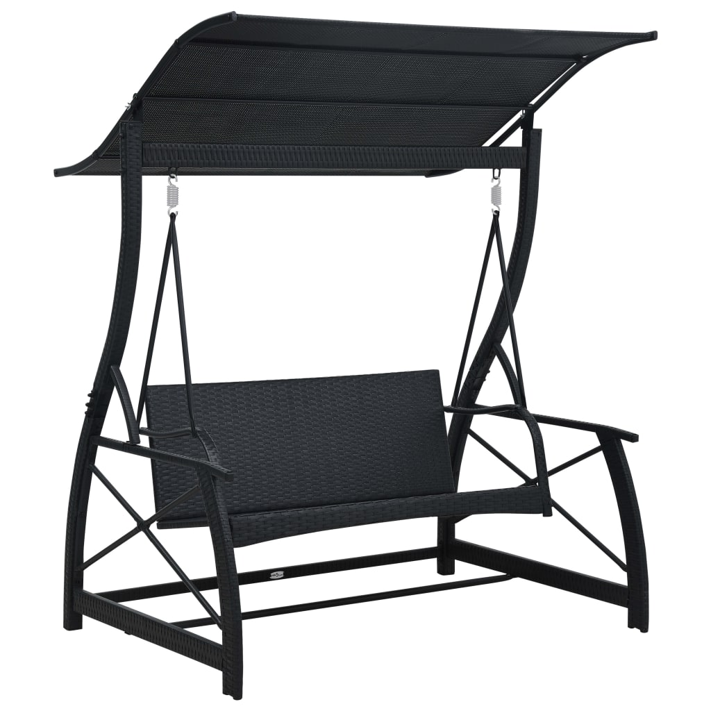 Dondolo da Giardino 3 Posti con Baldacchino in Polyrattan Nero | homemem39